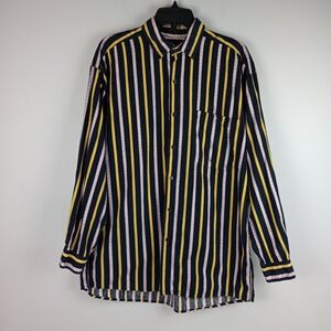 Sergio Mens M Black Yellow Striped Long Sleeve Cotton Button Up Casual Shirt
